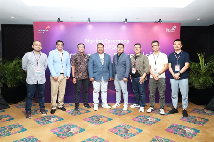 MDMedia,  Telkomsel, Bank BRI dan Asia Media Prisma melakukan penandatanganan MoU pada acara Asia Pasific Media Forum (APMF) 2024 di Bali Nusa Dua Convention Center. - Image