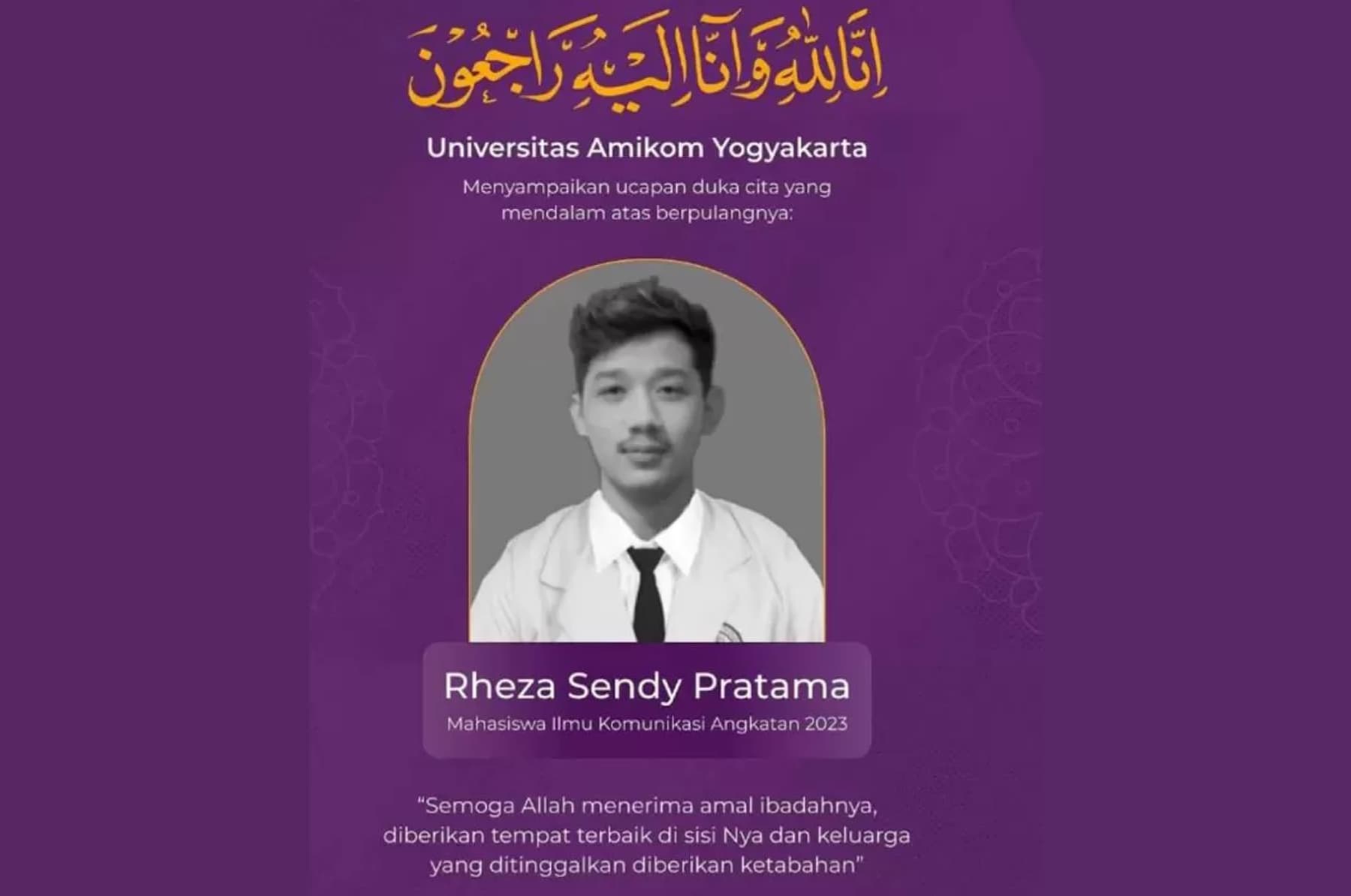 Rheza Sendy Pratama, mahasiswa Universitas Amikom Yogyakarta, korban tewas dalam aksi demonstrasi di depan Mapolda DIY, Minggu (31/8/2025). (Istimewa) - Image