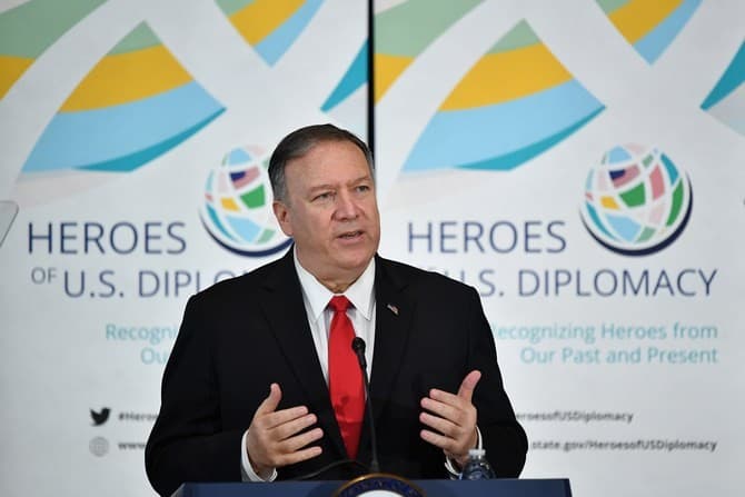 US Secretary of State Mike Pompeo speaks during the Heroes of US Diplomacy launch event at the State Department in Washington, DC on September 13, 2019. (Photo by MANDEL NGAN / AFP) - Image